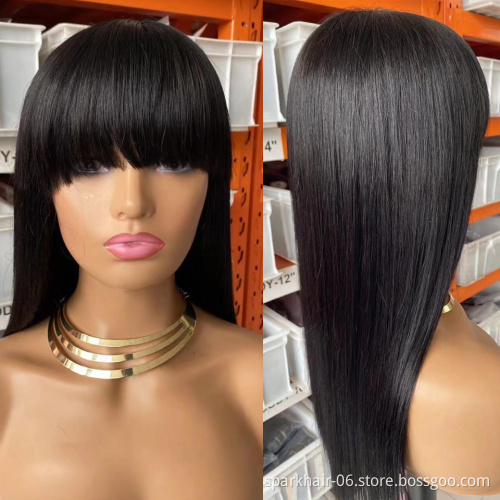 Wholesale 8-40'' Straight Human Hair Wigs With Bangs Machine Made Wigs For Black Women Brazilian Straight Hair Wigs With Bangs